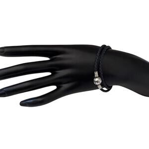 Pandora Moments Double Black  Leather and Silver Bracelet, 6"